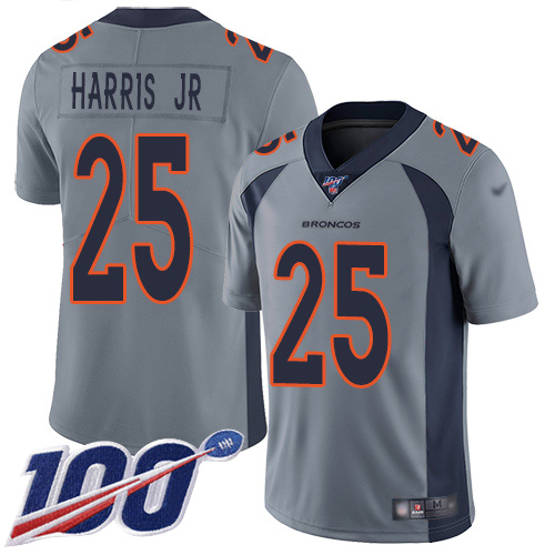 Men Denver Broncos #25 Chris Harris Jr Limited Silver Inverted Legend 100th Season Football NFL Jersey->denver broncos->NFL Jersey